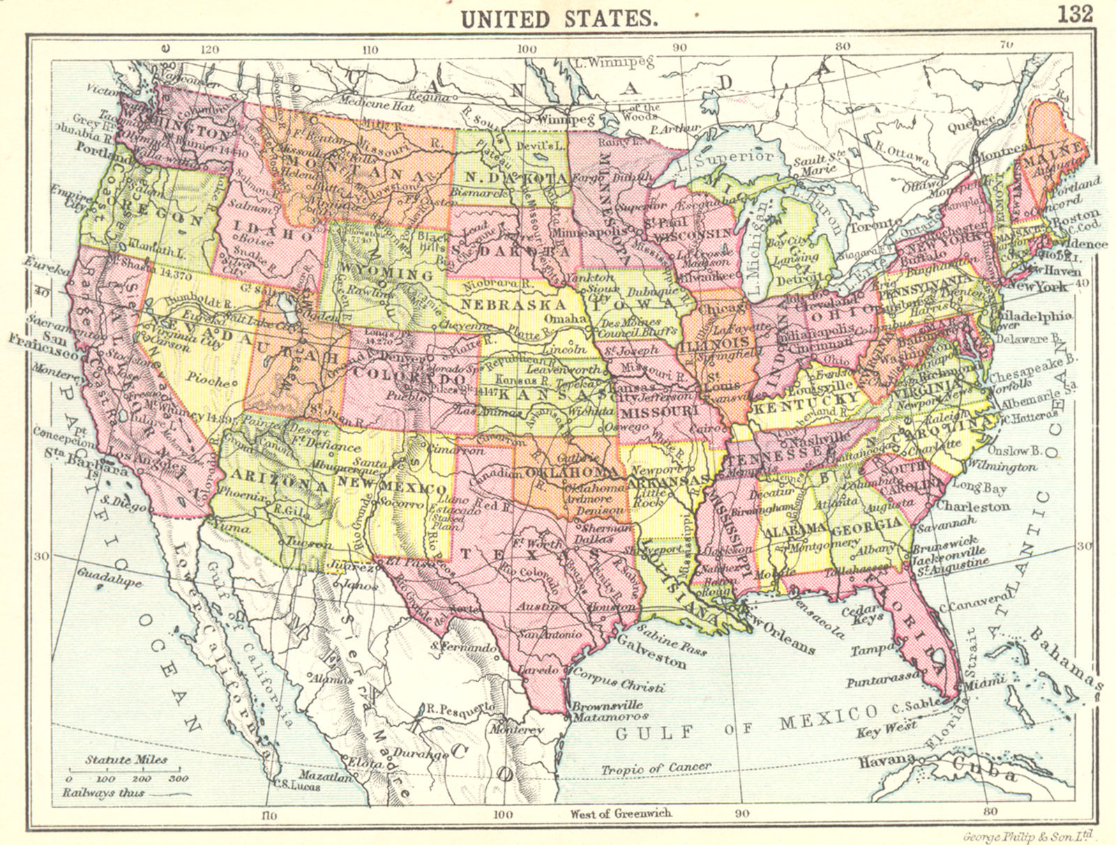 USA. United States; Small map 1912 old antique vintage plan chart